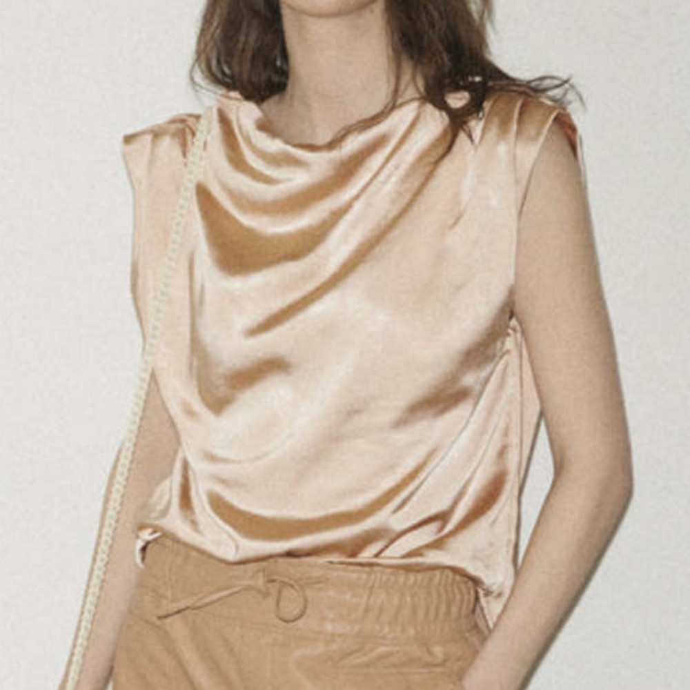 Melissa nepton Orion camel satin blouse